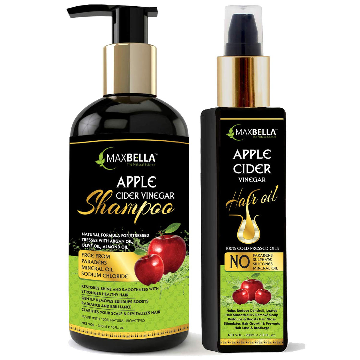 Apple Cider Vinegar Hair Shampoo (300ml) & Apple Cider Vinegar Hair Oil (200ml)  Combo Pack